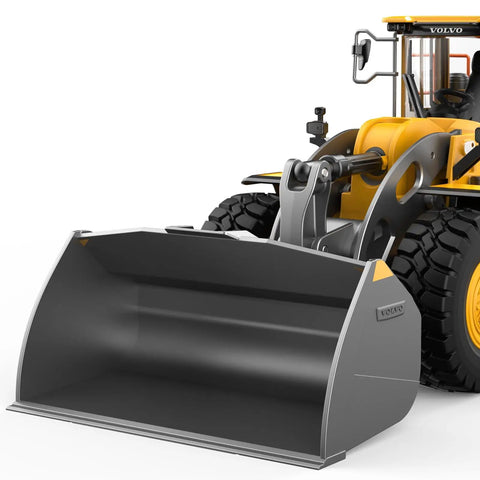 Front view of Volvo L260H Remote Control Wheel Loader 1:16 scale with 780 mL alloy bucket and realistic details for tough terrain.