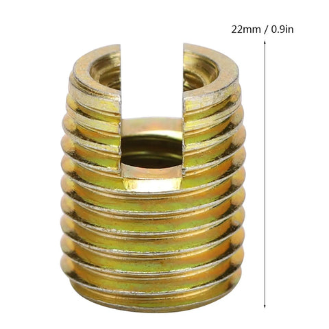 Beefy Self Tapping Threaded Inserts Kit 20 Pcs Carbon Steel Screw Repair Set Slotted Thread Inserts Nuts For DIY Projects And Automotive Repairs Inner M12x1.75 Outer M16x1.5 Length 22mm, 22mm insert close-up