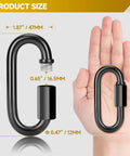 Product size of Four Pack 4 Point 2 Inch Quick Link Chain Connectors with 2800 lbs capacity M12 heavy duty carabiners next to hand.