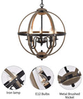 Farmhouse Globe Chandelier With 5 Lights Dope Rustic Metal Pendant Lighting showcasing E12 bulbs and iron lamp features.