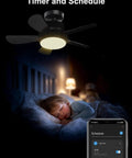 16 Inch Smart Socket Ceiling Fan Light With Remote RGBW E26 Bulb 1800Lm installed in bedroom, child sleeping below.