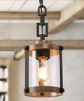Farmhouse Pendant Lighting For Kitchen Island With Faux Wood Metal Frame And Bubbled Glass Shade For A Cozy Rustic Vibe Ceiling Fixture In Dining Room And Hallway.