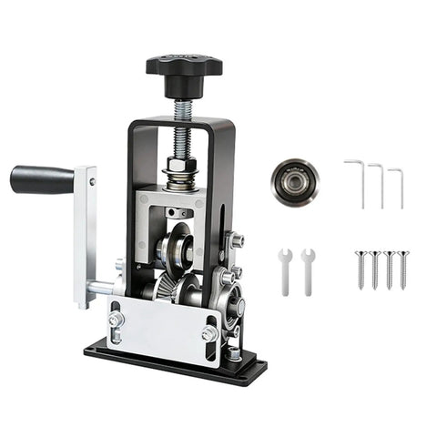 Close-up of Portable Electric Wire Stripper And Drill Powered Hand Crank Multi Function Portable Tool showing internal mechanics and accessories.