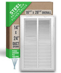 Fits 14x24 Duct Opening Steel Return Air Grille With Fixed Hinged Frame For 1 Inch Filters, Vent Cover, White Finish