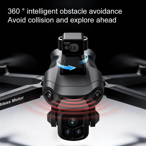 Ultra High Definition 8K Drone With 4K Video Capabilities, 360° obstacle avoidance feature, Black Edition, front view.