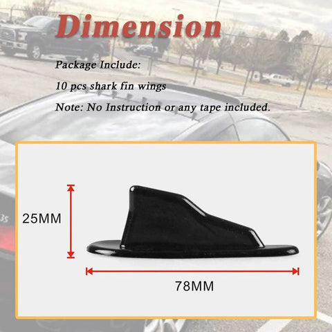 Diffuser Shark Fin Kit 10 Piece Set For Spoiler Roof Wing Air Vortex Generator Black Dope Look Aggressive Evo Style Car Exterior Decor With Strong Adhesive And Easy Peel And Stick No Drill Required.