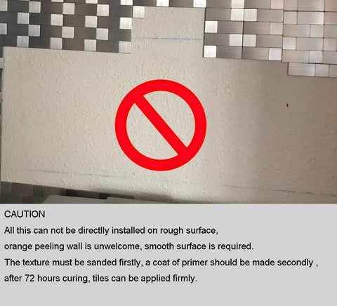 Peel And Stick Metal Backsplash Panels 12 By 12 Inch Square caution sign on rough surface with installation notes