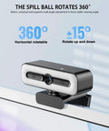 Premium 4K Webcam With Built In Ring Light And Dope Privacy Shutters For Crisp Streaming And Badass Video Calls featuring a 360° rotatable lens.