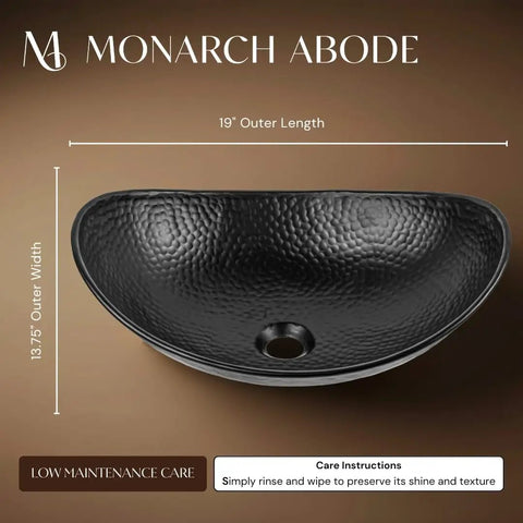 19 Inch Harbor Vessel Sink for Bathroom, Above Counter Hand Hammered Matte Black Aluminum Vanity Basin