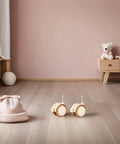 4pcs PU Grip Neck Stem Casters for Nursery Carts and Bookcase on a light floor, showcasing quiet operation and multifunctional design.