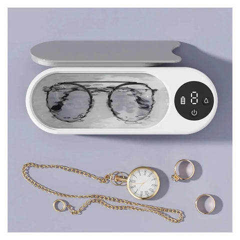 Totally Slick Portable Ultrasonic Cleaner For Sparkling Jewelry And Flawless Eyeglasses Hella Efficient Rechargeable Cleaning Pod with glasses and jewelry