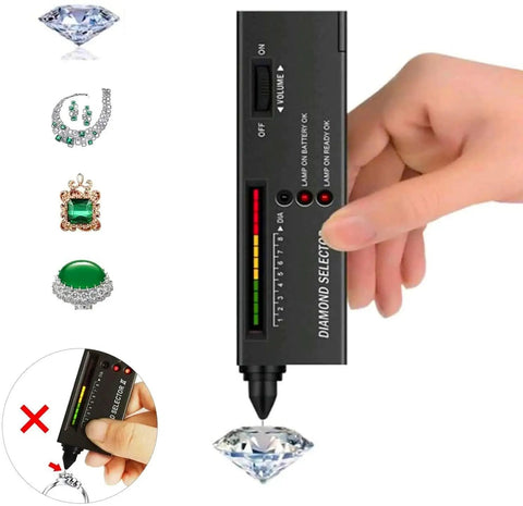 High Accuracy Diamond Tester Pen With LCD Display And LED Indicator, Pro Grade Diamond Selector For Pros And Hobbyists, Quickly Detect Real Diamonds With Green Light Signal, Battery Powered 9V, Eco Friendly And Easy To Use black pen testing a loose diamond