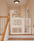 2-In-1 Baby Gate With Hardware Mount For Stairs And Doorways, Pressure Install Option, beige gate at top of stairs with secure lock