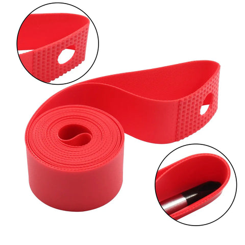 4 Pack Red 20mm PVC Bicycle Rim Strips Tire Liners For Road And Mountain Bikes, close-up on durable red material and design