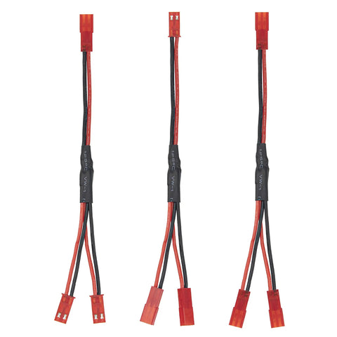 3Pcs JST Plug Splitter Y Harness Cables for RC Cars and Drones, 1M-2F, 1F-2M, 1F-2F view, compatible with Crawlers and Motors