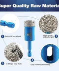 Blue 25mm diamond core drill bit with 1-inch hex shank for dry drilling; for porcelain, ceramic, stone.
