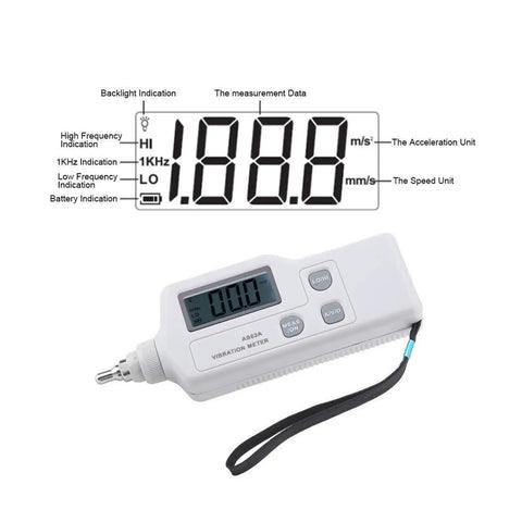 Portable Vibration Meter AS63A Vibrometer For Quick Acceleration, Displacement And Vibration Readouts handheld white digital unit