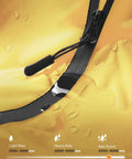 Close-up of zipper and drawstring on yellow Unisex Lightweight Waterproof Hooded Rain Poncho With Zipper Front Pockets And Packable Design For Men And Women Your Go To Travel Rain Gear For Quick Commutes Hiking And Everyday Outdoor Use