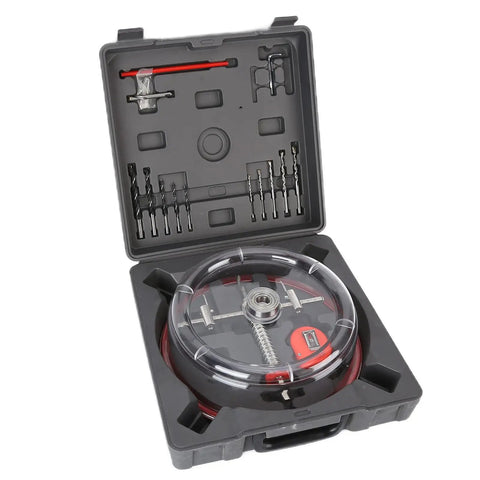 Top Notch Adjustable Hole Saw Cutter Set From 40Mm To 200Mm Abs Cover Included For Cutting Plywood And Cement Board DIY Home Projects, case open