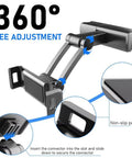 Tesla Cybertruck Car Headrest Holder Rear Seat Entertainment Mount Offering Hella Flexible Viewing Angles With Quick Snapping Setup And Smooth Telescopic Arm showing 360-degree adjustment features and non-slip pads.