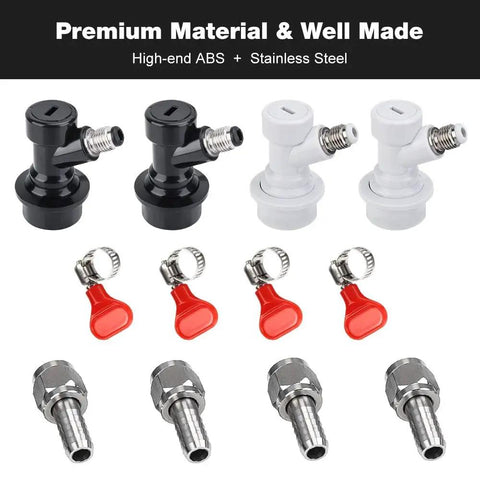 Two Pack Ball Lock Keg Disconnects With MFL Swivel Nuts For Quick No Fuss Beer Keg Connections In Your Home Brew Setup Sankey Compatible Durable Bar Grade Ball Lock Fittings, black and white