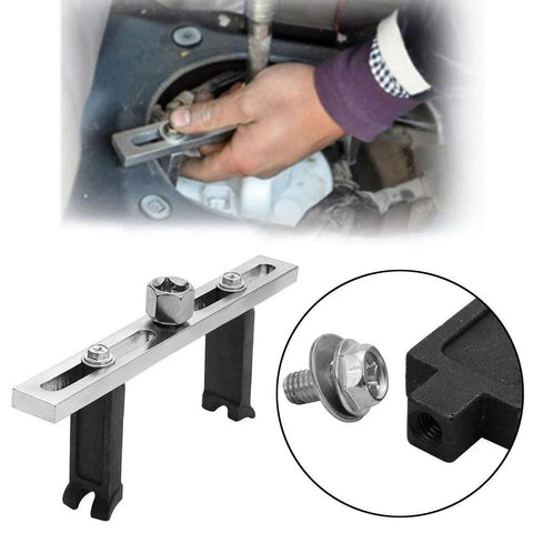 Universal Fuel Pump Removal Tool Set With Lock Ring Wrench And Tank Cover Spanner, shown in use and close-ups of components