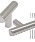 Set Of Six Modern T Bar Cabinet Knobs Hella Durable Stainless Steel Slick Silver Finish Scratch Resistant Kitchen Cupboard Handles with screws