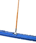 No Sweat Heavy Duty Commercial Floor Sweeper With A Slick Forty Eight Inch Reusable Washable Dust Mop Head and Sturdy Wooden Handle for quick cleaning.