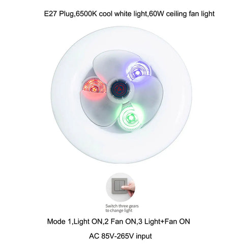 LYLXGHYHP Modern Ceiling Fan with Light for Bedroom Study Room, 3, showcasing the colorful LED lights and fan blades.