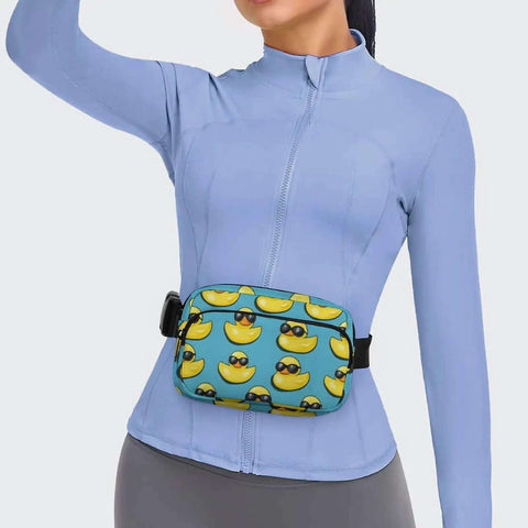 Crossbody Fanny Pack For Men And Women Adjustable Strap Belt Bag 300D Twill Construction Hands Free All Day Everyday Wear Cool Duck Sunglasses Print Small Waist Pack For Running Travel Workout