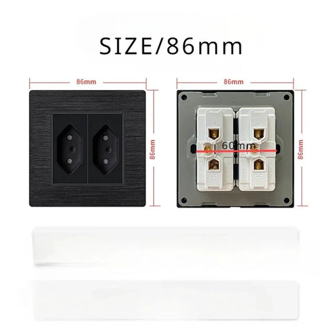 Smooth Touch Tempered Glass Wall Outlet Decked Out With Fast Charge USB Ports 20 Amp 2000 Watt Capacity Runs Flawless On 110 To 250 Volts showing dimensions and design.