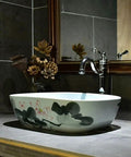 Rectangular Ceramic Vessel Sink For Bathroom Vanity Featuring A Super Sleek High Gloss Glaze That Stays Hella Tough And Keeps Your Space Looking Fresh All Year Round in elegant bathroom setting.