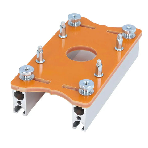 Heavy Duty Router Table Insert Plate For Woodworking Builds Slick Aluminum And Plastic Composite Setup, 65mm base with adjustment knobs.
