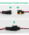 2 Pin Waterproof Electrical Connector Kit 12V male and female wire plugs showing buckle design and stable clamping