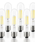 Lit 4000K Daylight T10 LED Tubular Filament Bulbs For Desk Lamps Edison Style, 4W Dimmable, 6-pack, clear glass design