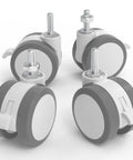 Lockable Stem Caster Wheels Set Of 4, 2.5 Inch White Swivel Casters With M8 Metric Threads for standing desk