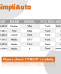 Compatibility chart for Front Wheel Hub Bearing Replacement Kit 510063 fitting various models from Pontiac, Ford, Lincoln, Mazda.