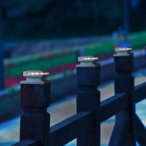 Six Pack Solar Post Lights For Outdoor Fence Deck Patio No Fuss Easy Install Warm White SMD LED Bright Decorative Lighting on fence