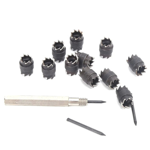 13 Piece Spot Weld Cutter Set 3 Eighth Inch Double Sided Welding Tool Kit For Electric Drill With Lubricant displayed