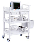 Medical Mobile Trolley Cart With 2 Drawers And 3 Trash Cans, 3 Tier Rolling Utility Cart With 4 Silent Wheels, Buckets And Bowl