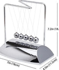 Five Pendulum Newton Cradle Desktop Ornament With 18cm Steel Balls for Home Office and Classroom, showing dimensions and steel structure.