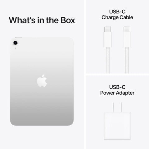 11 Inch iPad With A16 Chip, Liquid Retina Display, 128GB Storage, WiFi 6, 12MP Front And 12MP Back Cameras, Touch ID, All Day Battery Life, USB C, Killer Performance, Silver, USB-C charge cable and adapter included.