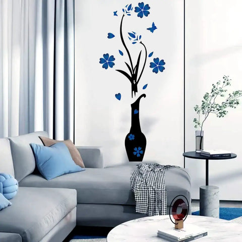 Inspirational Family Wall Decal Set With Vase Blue Flower And Hearts Vinyl Lettering Quote For Living Room Bedroom And Dining Room Decor Easy DIY Wall Art For A Warm Cozy Vibe Home on living room wall