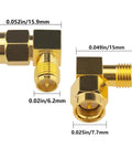 Dope Upgraded SMA Right Angle Connector 90 Degree Adapter Twin Pack, gold-plated, with measurements for FPV Drones and LAN Gear