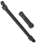 Beefed Up Heavy Duty Hard Steel Front And Rear Transmission Shaft Upgrade Kit for 1/7 scale RC cars, showing two black steel shafts.