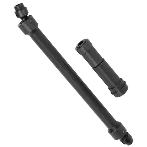 Beefed Up Heavy Duty Hard Steel Front And Rear Transmission Shaft Upgrade Kit for 1/7 scale RC cars, showing two black steel shafts.