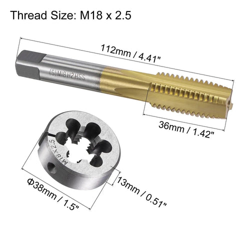 Metric M18x2.5 HSS Titanium Plated Tap And Die Set Pro Grade For Metalworking with alloy steel round die and straight flute tap