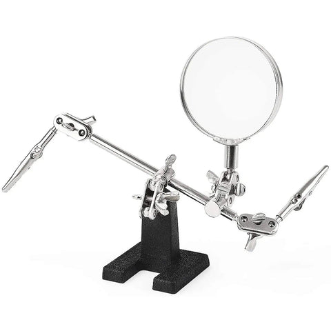 Helping Hand With Magnifying Glass For Soldering, Beefy Heavy Duty Cast Iron Base, Adjustable Ball Joints, 2 Alligator Clips