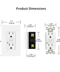 Product dimensions for Straight Up GfcI Outlet 15 Amp Electrical Receptacle 24 Pack With Led Indicator indoor outdoor.