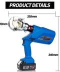 Badass 6 Ton Electric Hydraulic Crimping Pliers With 12 Universal Dies For Cable Lugs And Wire Terminations Delivers Knockout Force With Copper Motor And No Sweat Cooling Operation, showing precise dimensions and design.